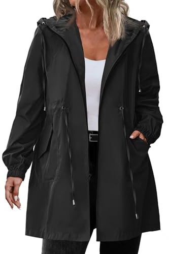 Cocila Giacca Antipioggia Da Donna Taglie Forti Lunga Leggera Con Cappuccio E Cappotto Invernale Elegante Black Xl Camicia Elegante Invernale Gilet Piumino Lungo Tre Quarti
