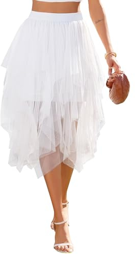 Lovasy Falda de Tutú para Mujer Irregular Tutu Tul Falda Disfraz para Ballet A-Line Midi Faldas para Mujer Prom Party Vestido Plisado,Blanco,S-M