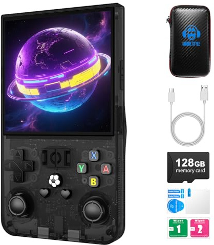 R36MAX Retro Handheld Game Console,128GB Open Source System Support 30+ Emulator Console,4.0 Inch IPS Screen Retro Gaming Console,4000mAh Battery,Portable Video Game Console(Black)