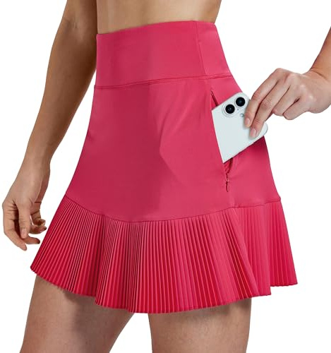 MoFiz Jupe de tennis stretch pour femme - Taille haute - Avec poches - UPF50+ - Avec pantalon intérieur