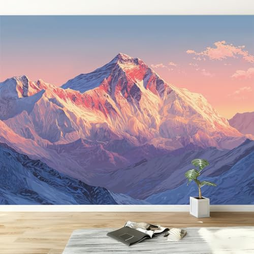 Non-Woven Photo Wallpaper W 200 x H 140 cm, Pink-White Wall Mural Living for Bedroom Living Room Hallway - Surrealism Mountains Nature Mount Everest Wallpaper Mural Wall Pictures Decoration