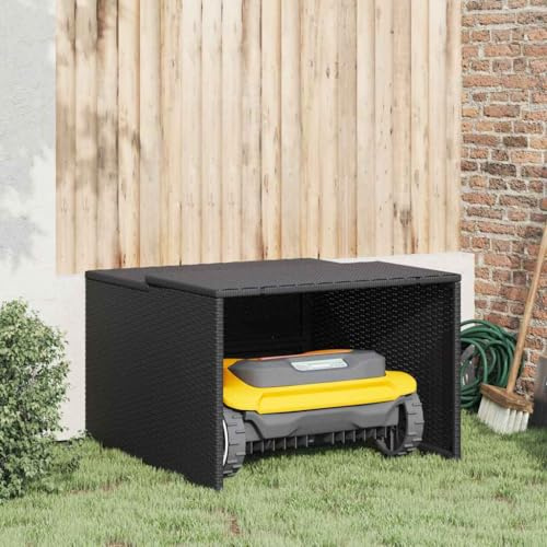 Mokuyary Garage for Robot Lawnmower Black 86 x 90 x 52/57 cm Resin Braided Protective Shelter Garage for Robot Lawn Mower for Garden