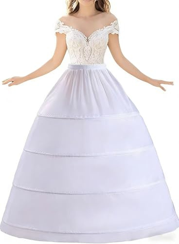 Didabotak Women's Petticoat Crinoline 4 Hoop Underskirt A-Line Floor Length Wedding Ball Gown Skirt Slips Bridal Dress Petticoats for Wedding Bridal Dress White