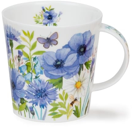 Dunoon Caingorm - Taza de porcelana fina (0,48 L), diseño floral, color azul