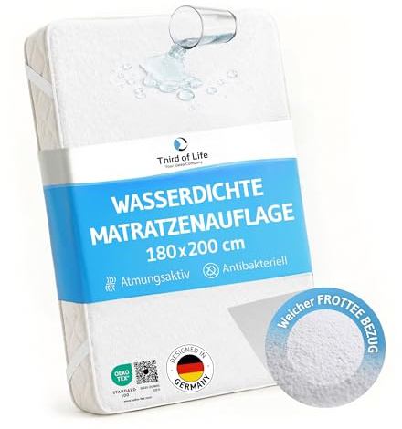 Protector de colchón de rizo Terry 180 x 200 impermeable y transpirable, cubrecolchón de algodón suave, prácticas gomas en las esquinas para un ajuste perfecto, lavable a 60 °C y certificado OEKO-Tex