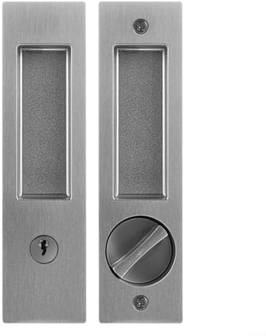 Puupaa Serratura per porta scorrevole in lega di zinco con chiave, chiusura a gancio su entrambi i lati per porte a tasca, bagno e patio (grigio)