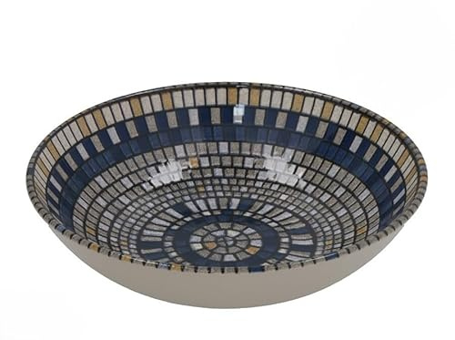 Gerimport Platos Hondos Keops, Diseño Mosaico en Azul, Dorado y Gris, 22 cm, Pack de 6 Unidades