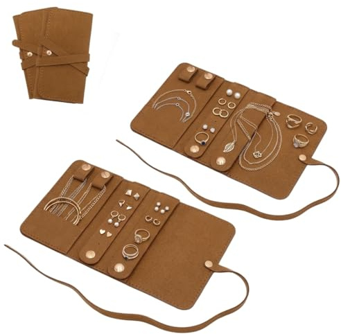 HamdiCo Lot de 2 Pochettes Rouleau Bijoux Voyage Femme - Organisateur Pliable en Velours pour Collier Bague Boucle d’Oreille - Compact et Pratique - Rangement Bijoux Voyage