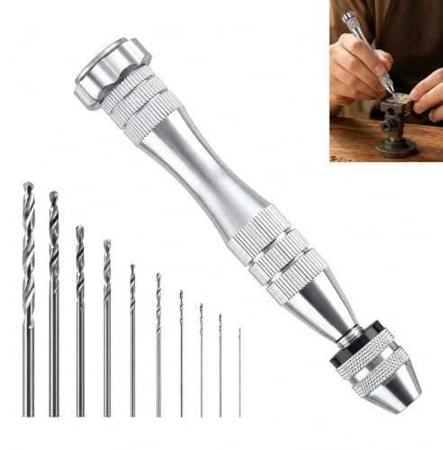 Mini trapano a mano, trapano manuale di precisione con 10 punte da 0,8 a 3 mm, strumento di perforazione fai da te in legno, plastica, resina, gioielli modellismo, Drill Pin vite compatto portatile in