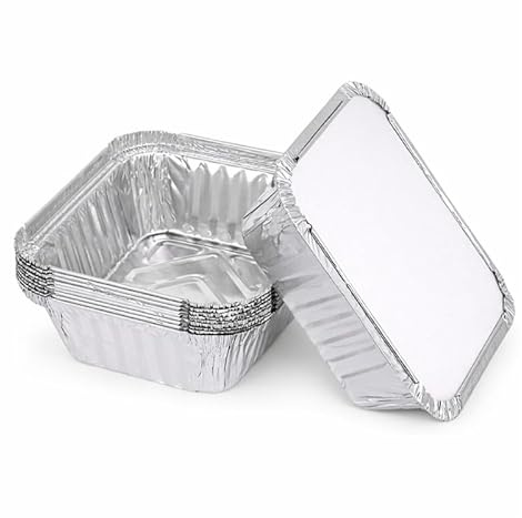 Ayn Al Madina 100 Heavy Duty Aluminum Foil Food Storage Containers with Lids, 300ML - No1 (12.2 x 10 x 3.3cm), Mini Loaf Pans, Oven Trays - Food Container for Meal Prep & Takeaway