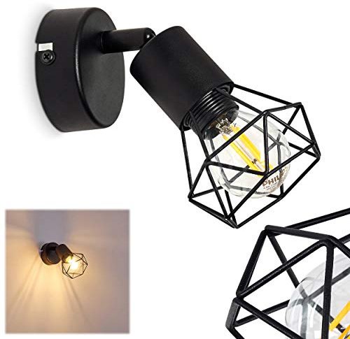 Wandleuchte Baripada, verstellbare Wandlampe aus Metall in Schwarz, 1-flammig, 1 x E14, Wandspot im Retro/Vintage Design in Gitter-Optik mit Lichteffekt, ohne Leuchtmittel