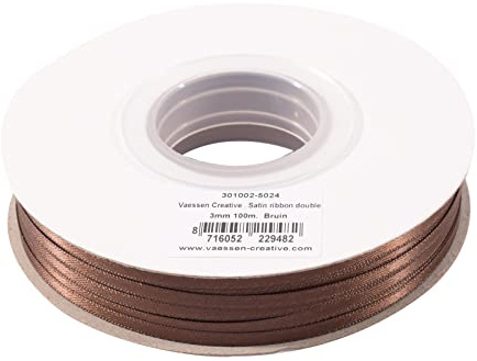 Vaessen Creative Nastro di raso marrone, 3 mm x 100 m, doppio nastro di raso, nastro decorativo, nastro regalo, nastro in tessuto per matrimoni, battesimi e regali di compleanno