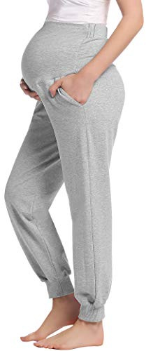 Women's Cotton Maternity Jogger Over The Belly Pregnancy Pant Lounge/Pajama/Pj/Yoga Sweatpant(Grey,Large)