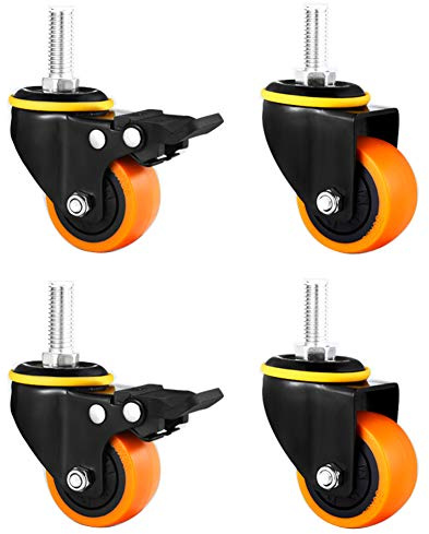 CASTOR Möbelrollen 2 Zoll 50mm Gewinde M10 Lenkrollen mit Bremse Leise PU Schwerlast 280 kg drehbare Rollen staubdicht für Trolley Krippe Babybett Regal 4 Stück