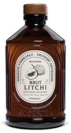 BACANHA - Sirop Bio et Brut - Sirop de Litchi - Pour Cocktail, Eau, Limonade et Thé Glacé - 400 mL