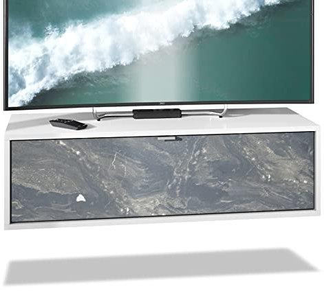 Vladon TV Board Lana 100 Hängeschrank Lowboard 100 x 29 x 37 cm, Made in Germany, Korpus in Weiß matt, Fronten in Marmor Graphit | Große Farbauswahl