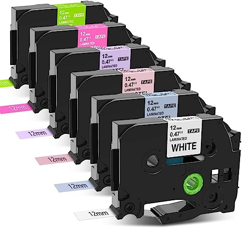 MarkField 6x TZe-231 Pastell Schriftband Kompatibel für Brother P-Touch Bänder TZ 12mm x 8m 0,47 Laminierte Etikettenband für Brother PT-H110 H105 H101C H200 H100LB/R 1000 1080 D200 D400 Cube