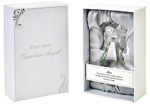Papillon Guardian Angel with Heart Figurine transparent Crystal Ornament for Mum Glass Statue Religious Heart-Warming Caption in Gift Box Home Decor Gift for Home, Outdoor Garden & Office One Size