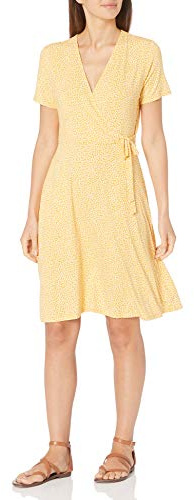 Amazon Essentials Women's Short-Sleeved Polka Dot Faux-Wrap Dress
