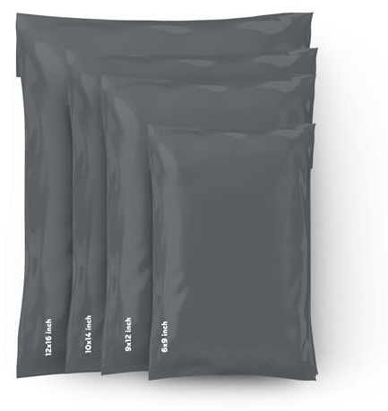Straame 60 Mixed Size Grey Mailing Postal Bags, Self-Seal Closure Packaging Mailers, Delivery Mailing Bag Flexible and Tempered Proof, 4 Sizes Small to Large Postal Mailers 15 each