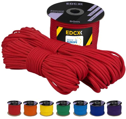 EdcX 4 mm Polyester Paracord 550 25+ Farben (15, 30 und 50 m) – Typ III, 100% Nylonseil, 7 Litzen Seil, 4mm Nylonseil in vielen Farben | Solid Colors