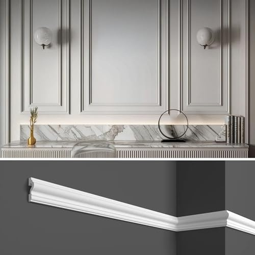 Cornici boiserie per parete, 12 metri, in duropolimero bianco robusto (meglio del polistirolo e gesso), da applicare a muro, 12 pezzi da 1 metro (HCR517 (cornici 12pz)