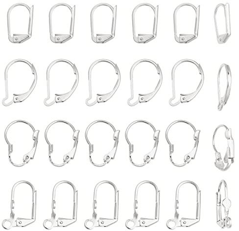 SUNNYCLUE 1 Box 24 Stück 4 Stile 16.5 x 11mm Ohrringe Set Silber 925, Ohrringzubehör Leverback Französische Ohrringhaken Draht Ohrringzubehör für Die Schmuckherstellung Ohrring DIY Herstellung Silber