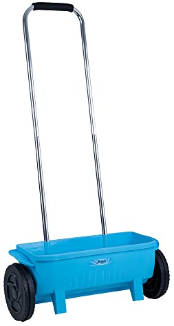 etc-shop Kastenstreuwagen Universal Streuer Streuwagen mit großen Rädern 12 Liter Stellhebel Samen Kalk, Kunststoff Aluminium, verstellbar, blau, LxBxH 56x19x22 cm