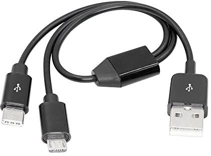 RIIEYOCA Câble de charge multiple de 0,3 m, 2 en 1 USB 2.0 A vers USB de type C et câble de charge micro USB, alimente jusqu'à 2 appareils à la fois à partir d'un seul port USB (noir)