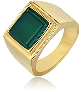 Aotiwe Freundschaftsringe Beste Freundin, Ringe Herren Retro Quadratischer Stempelring aus Zirkonia Grün Edelstahl Größe 60 (19.1)