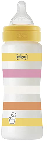 CHICCO Biberon Benessere Flusso Veloce, con Tettarella Physio in Morbido Silicone e Finitura Soft Sense, Anticolica, Riduce Rigurgito e Irritabilità, Bottiglia in Plastica da 330 ml, 4 Mesi+, Bambina