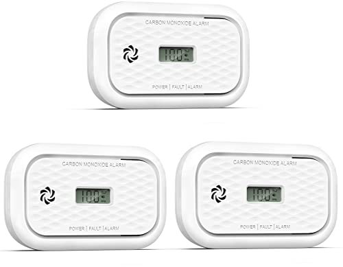 Andyssey ZA326 Kohlenmonoxid Melder mit LCD Display, Tragbarer CO Alarm Detektor mit austauschbarer Batterie, 10 Jahre Sensor, 85 dB Alarmlautstärke, 3 Stück