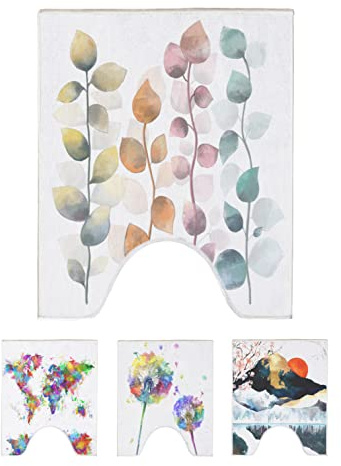 arteneur WC Vorleger mit Ausschnitt 50x60 cm Bunte Blätter | Badezimmerteppich 550 g/m², weich, saugstark, schnelltrocknend, rutschfeste Unterseite, 40°C waschbar, für Fußbodenheizung
