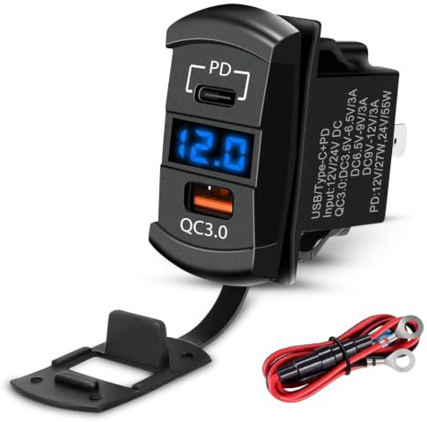 Linkstyle USB Steckdose 12V, USB C PD3.0 55W und QC3.0 36W Einbausteckdose mit LED Voltmeter und Schutzabdeckung für Wohnmobil Boot LKW Auto