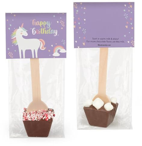 12 Pcs Birthday Hot Chocolate Spoons Gourmet Milk Chocolate Favors with Mini Marshmallows (12 Pack) AGBD2 Holiday Party Favors & Gifts