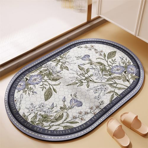 Badezimmerteppich, Badematte, Badematte Stein, Teppich Läufer, Stone Bath Mat, Badteppich Rutschfest Waschbar, Absorbierende Badematte, Duschmatte, Badvorleger, Duschvorleger, Carpet Blätter-80x150cm