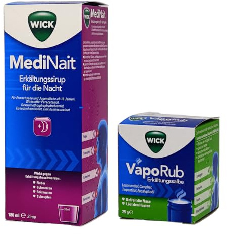 Wick MediNait Erkältungssirup für die Nacht I lindert Erkältungssymptome Gliederschmerzen Reizhusten - im Sparset mit Pharma Perle give-away (Wick MediNait 180ml plus VapoRub 25g)