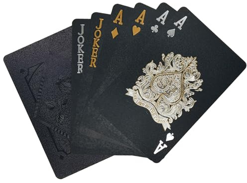 Lahviuu Spielkarten,1 Stück Playing Cards Kartendeck Pokerkarten Schwarze Kunststoff Poker Karten wasserdichte Pokerkarten Card, für Familien Kartenspiel Party,Schwarz Rose