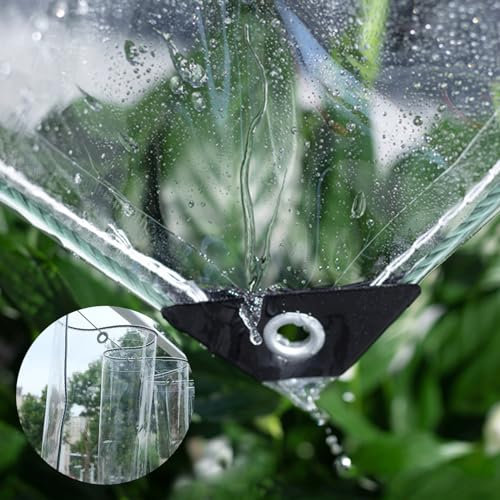 Tarpaulin Transparent with Eyelets Waterproof 0.55mm Heavy Duty Tarpaulins 650g/㎡ Rain Cover for Garden, Barbecue, Roof, Pavilion, Greenhouse, Customizable (1.2x4m/3.9x13ft)