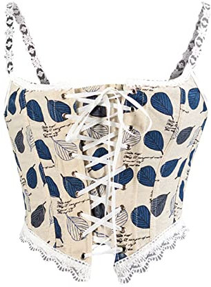 SenhE Damen Sexy Bustier Korsett Top Y2K Eyelet Schnürung Floral Print Push Up Crop Tops Vintage Tank Party Clubwear Bodice, 4 blau, 36