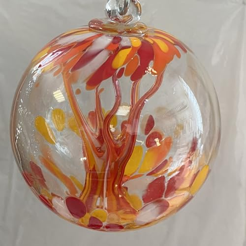 Kugel zum hängen mit Innenleben Bunte Glaskugel Ornament gelb rot klar Fensterdekoration mundgeblasenes Kristallglas Durchmesser ca. 15 cm