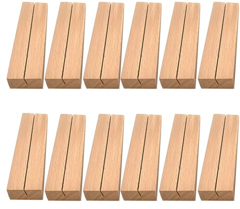 xutong 12 Stück Tischkarte Inhaber, Tischkartenhalter aus massivem Buchenholz,Holz Kartenhalter,10x3x2cm Natürliches Massivholz Kartenhalter Platzkarte,Menükartenhalter Postkartenhalter Fotohalter