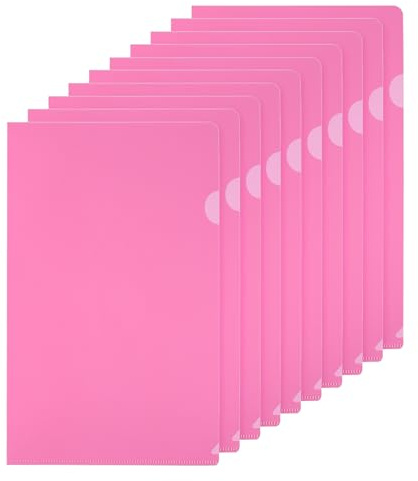 PATIKIL L-Typ Ordner 30er Pack A4 Kunststoff Aktenhüllen | Transparente Dokumentenmappen für Büro Pink