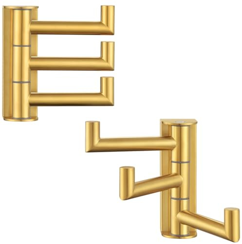 APLusee Handtuchhaken mit Drehgelenk, gebürstet, goldfarben, 304 Edelstahl, dreifacher Kleiderhaken, Wandhalterung, 2 Stück