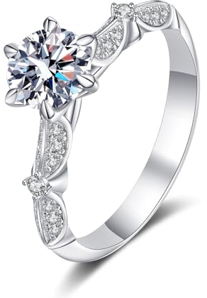 AMDXD 750 Weißgold Diamantring, Klassiker Solitärring mit Labor Diamant 1 Karat (Rundschliff, VVS1), Gold 750 Freundschaftsringe Damen Echter Schmuck, Gr.47 (15.0)