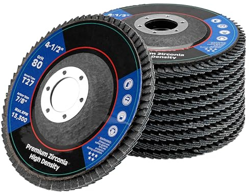 NuoDunco 10 dischi abrasivi a lamelle, Ø 115 mm x 22,2 mm, grana 80 dischi a lamelle, dischi da smerigliare per rimuovere sbavature, ruggine, lucidatura, finitura