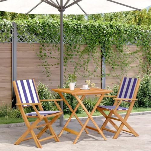 Homgoday Gartenmöbel-Set, Bistro-Set, 3-teilig, blau und weiß, aus Stoff und Massivholz, Gartenmöbel, Tisch und Stühle für den Außenbereich, Set y