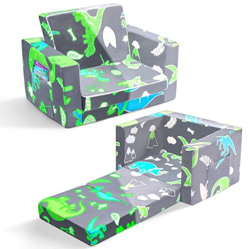 Kindersofa Ausklappbar, 2-in-1 Spielsofa für Kinder, Ausziehbares Sofa, Glowing in The Dark Dinosaurier Sofa Stuhl für Jungen und Mädchen, Umwandelbares Baby Sofa Bett für Spielzimmer & Schlafzimmer