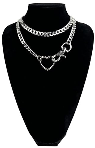 Mrltau Choker Kette Damen, Chunky Modeschmuck, Statement Gliederkette Silber, Edelstahl Schmuck, Herz Slip Plattenkette, Y2K