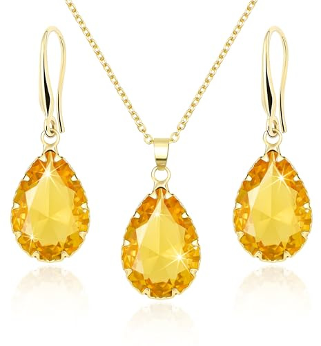 Linawe Conjuntos de joyas de oro para mujer, collar de cadena amarilla, collar con colgante de oro, conjunto de pendientes, conjunto de joyas, joyas de moda